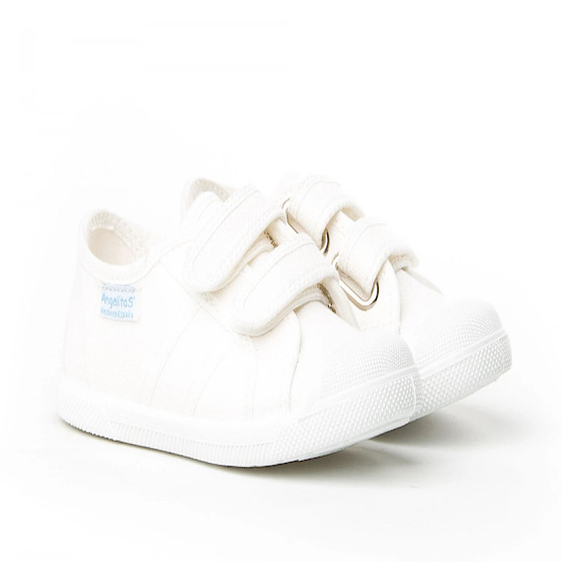 Made in Spain White Canvas EU25-EU30 Sneakers velcro closure non Slip Rubber
